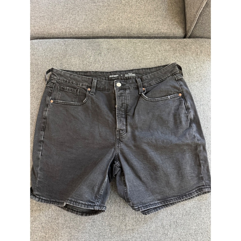 Old Navy OG Straight High Rise Denim Shorts Black Size 16 Button Fly Distressed